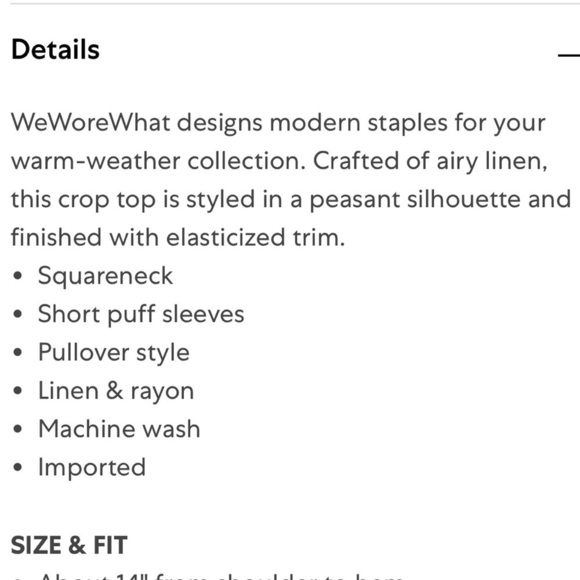 We Wore What white linen square neck crop top new with tags size small - Picture 3 of 5